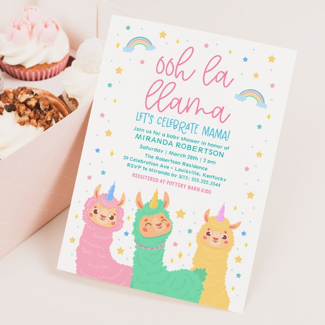 Ooh La Llama Rainbow and Stars Baby Dusche Einladung (Von Creator hochgeladen)