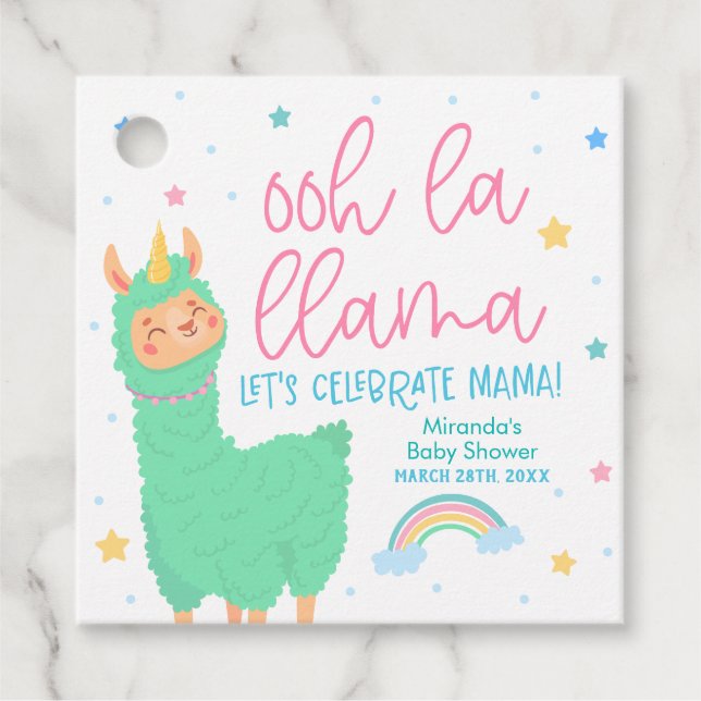 Ooh La Llama Rainbow and Stars Baby Dusche Geschenkanhänger (Vorderseite)