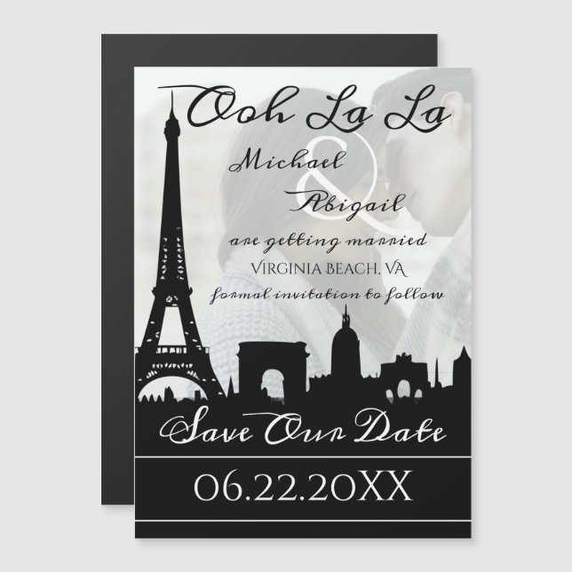 Ooh La Paris Skyline Foto Save the Date Magneteinladung (Vorne/Hinten)