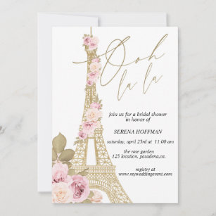 Ooh La, Paris thematisch, Brautparty, Eiffelturm Einladung