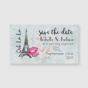 Ooh La Pink Lips Eiffelturm Save the Date Magnetkarte