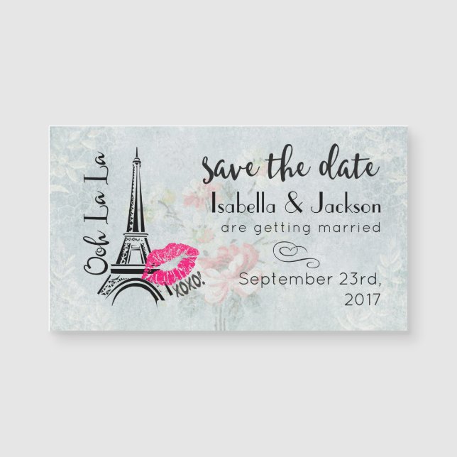 Ooh La Pink Lips Eiffelturm Save the Date Magnetkarte (Vorderseite)