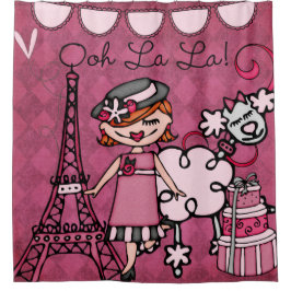 Ooh La Red Haired Diva Eiffel Tower Poodle Duschvorhang