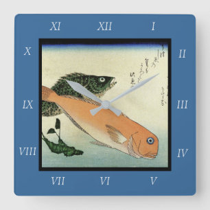 Oomon-hata & Shiro-amadai - Hiroshige's Fish Print Quadratische Wanduhr