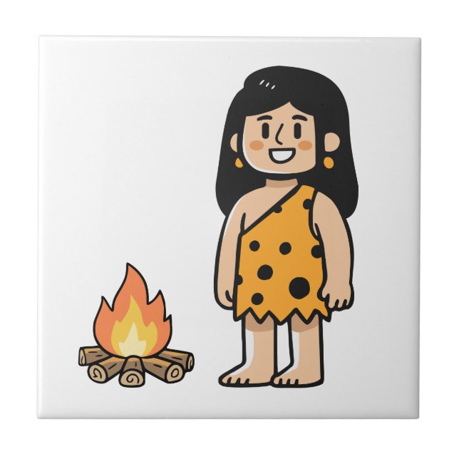 Oona Höhlenfrau & Feuer Fliese (Vorderseite)