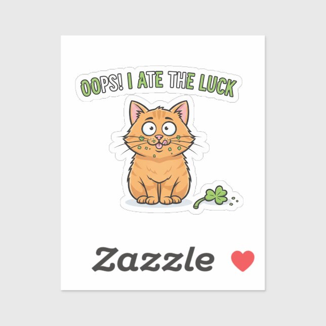 Oops I Ate The Luck Funny Cat Eating Clover  Aufkleber (Blatt)