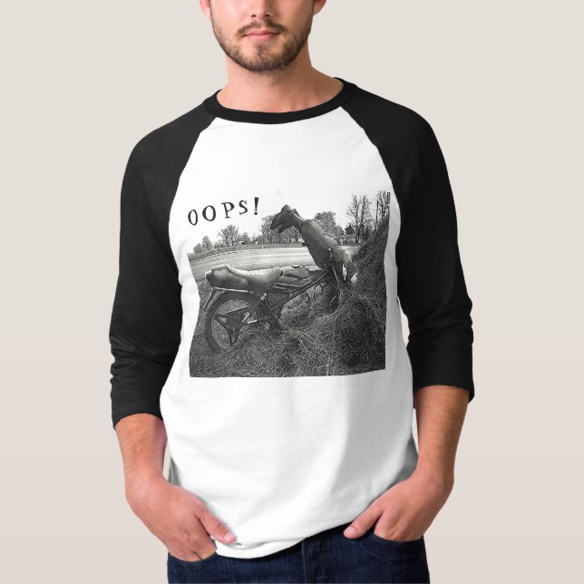 "OOPS!" MOTORRADFAHRZEUGUNFALL (HUMOROUS/FAKE) T-Shirt (Vorderseite)