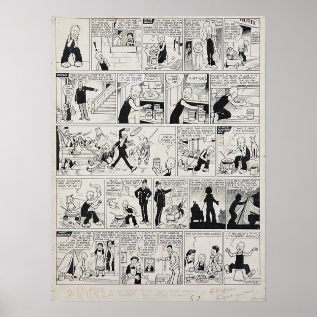 Oor Wullie 1952 Cartoon Print signiert und komment Poster (Vorne)