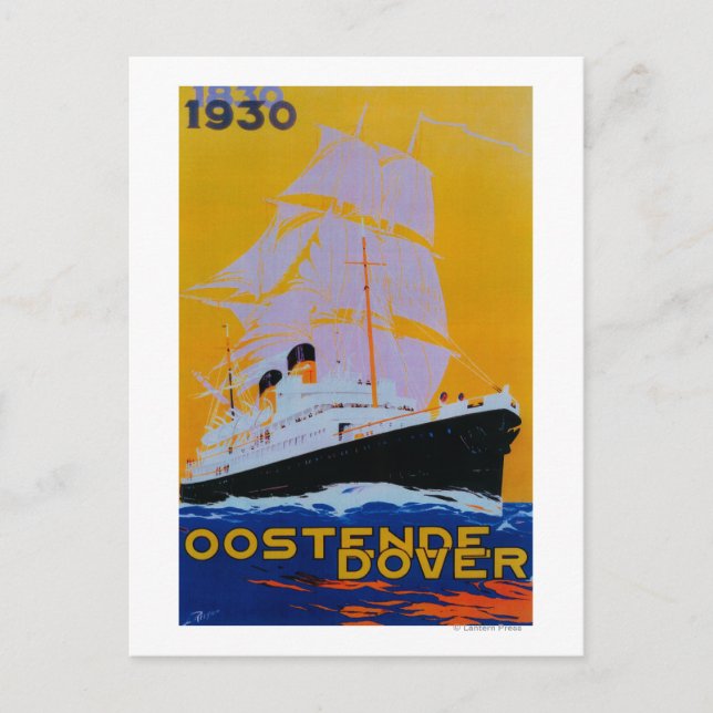 Oostende Dover Vintage Poster Europe Postkarte (Vorderseite)