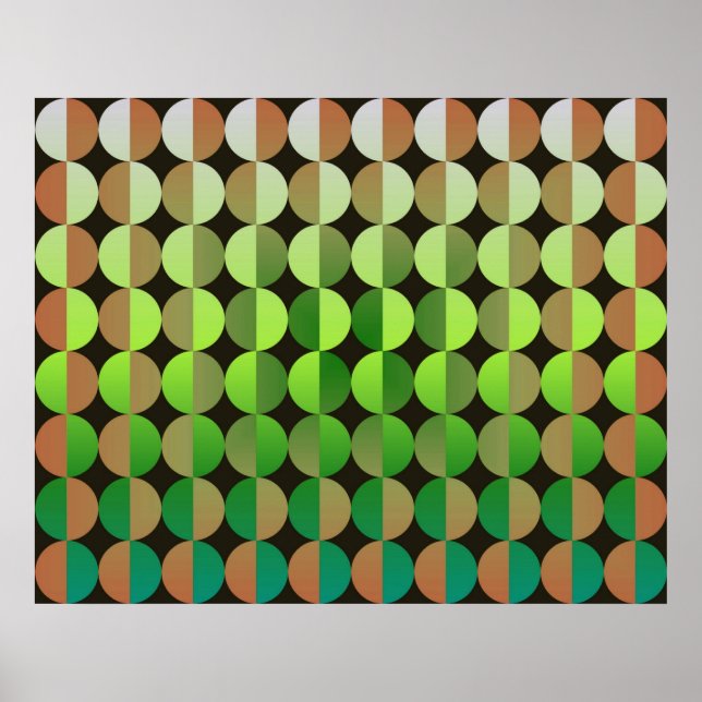 Op Art Big Circles von halb orange und grün Poster (Vorne)