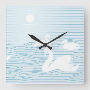 OP-Art Blaues Schwan-Treiben Quadratische Wanduhr