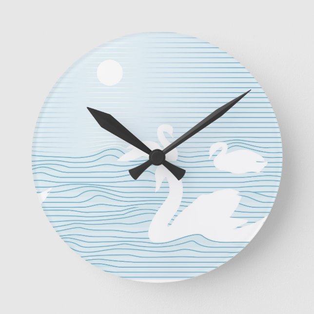 OP Art Blue Swan Drift Runde Wanduhr (Vorderseite)