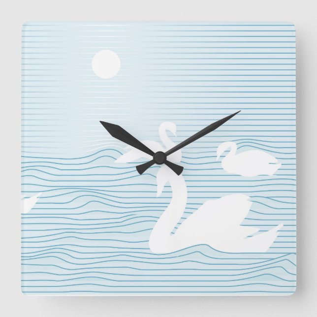 OP Art Blue Swan Drift Tasse Quadratische Wanduhr (Vorderseite)