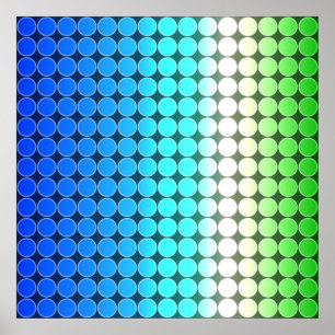 Op Art Gradient Polka Dots Blue Green White Poster