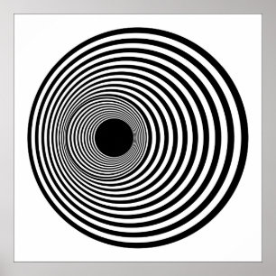 Op Art Horizontal Circles Black and White 01 Poster