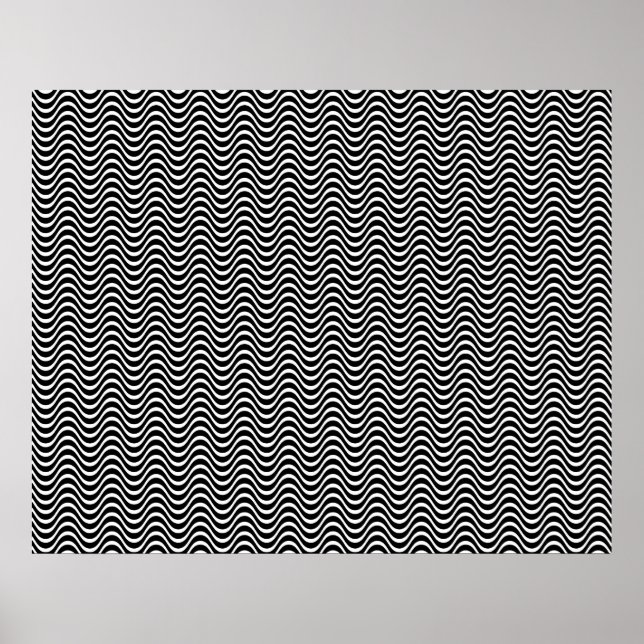 Op Art Horizontal Waves Black and White 01 Poster (Vorne)