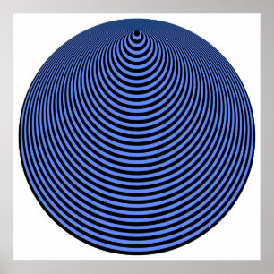 Op-Art-Konzentrische Kreise Blau über Schwarz Poster