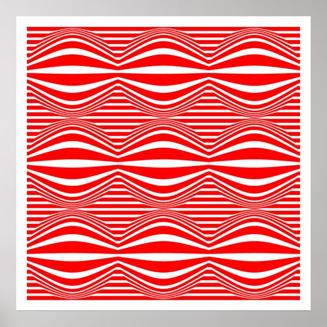 Op Art Lines and Spheres 01 - Rot und Weiß Poster (Vorne)
