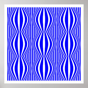 Op Art Lines and Spheres 02 - Blau und Weiß Poster