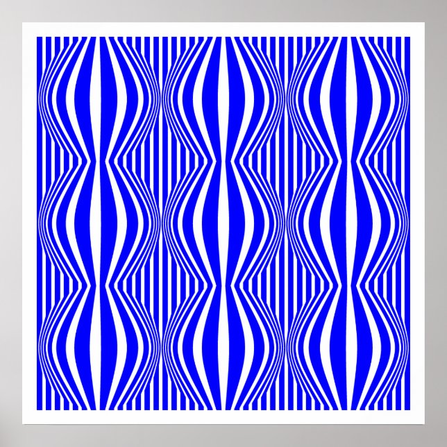 Op Art Lines and Spheres 02 - Blau und Weiß Poster (Vorne)