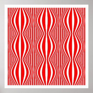 Op Art Lines and Spheres 02 - Rot und Weiß Poster