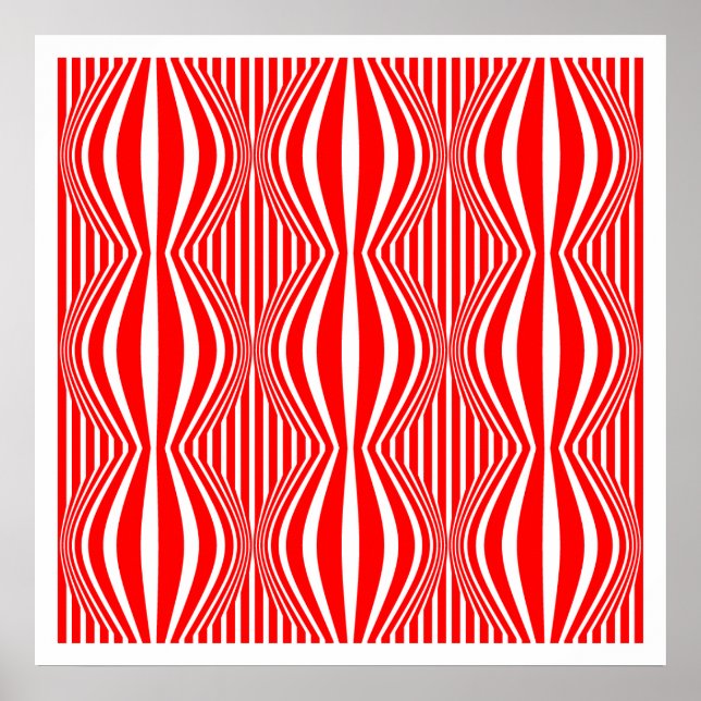 Op Art Lines and Spheres 02 - Rot und Weiß Poster (Vorne)