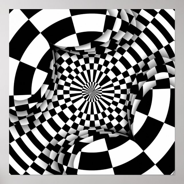 Op art Psychedelic Schachbretts Poster (Vorne)