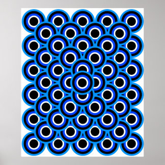 Op Art Tausend Augen Blau Blau Weiß Schwarz Poster