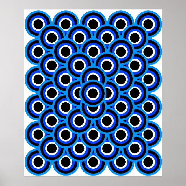 Op Art Tausend Augen Blau Blau Weiß Schwarz Poster (Vorne)