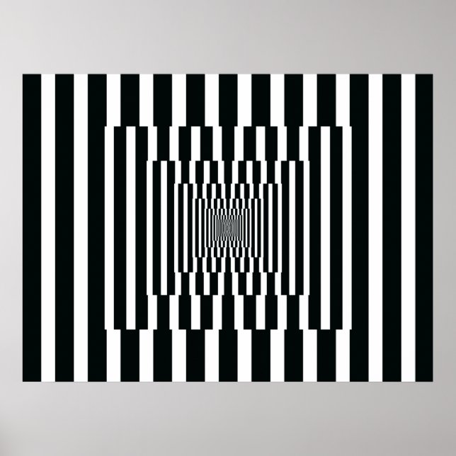 Op Art vertikale Reflektionen Schwarz-Weiß Poster (Vorne)