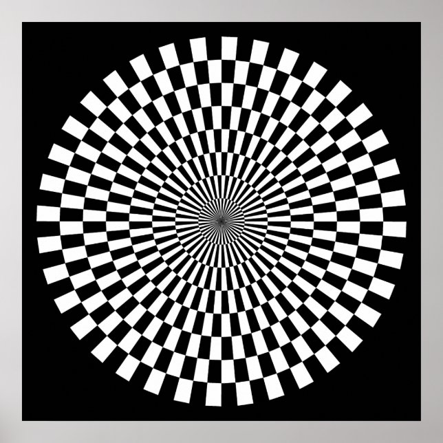 Op Art Wheel - Schwarz und Weiß auf Schwarz Poster (Vorne)