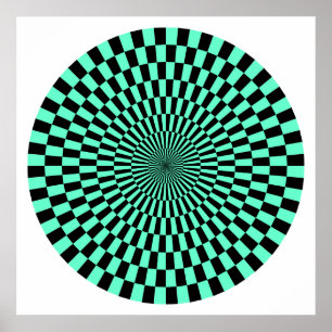 Op Art Wheel - Türkis und Schwarz Poster