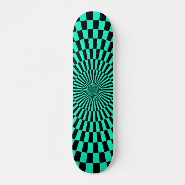 Op Art Wheel - Türkis und Schwarz Skateboard (Vorne)