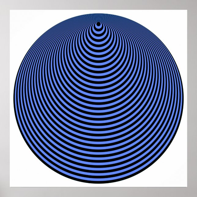 Op Art zentrierte Kreise Blau über Schwarz Poster (Vorne)