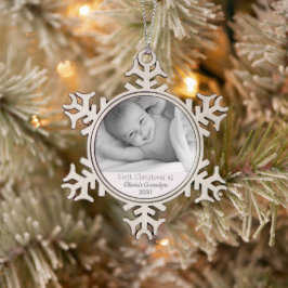 Opa 1. Weihnachten Personalisiertes Foto Großmutte Schneeflocken Zinn-Ornament