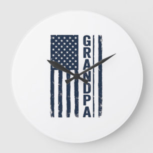 Opa Amerikanische Flagge Distressed Patriotisches Große Wanduhr