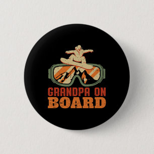 Opa an Bord Lustig Vintage Retro Snowboarden Button