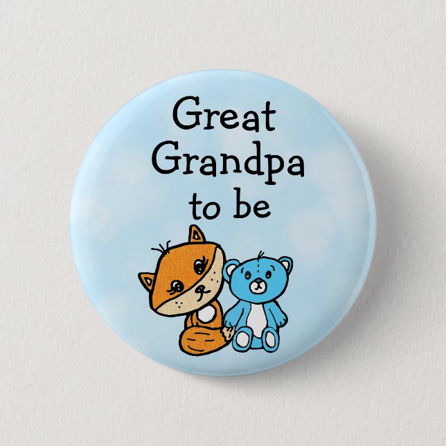 Opa be Little Fox and Teddy Bear Baby Shower Button (Vorderseite)