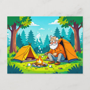 Opa beim Campen und Grillen in der Wildnis Feiertagspostkarte