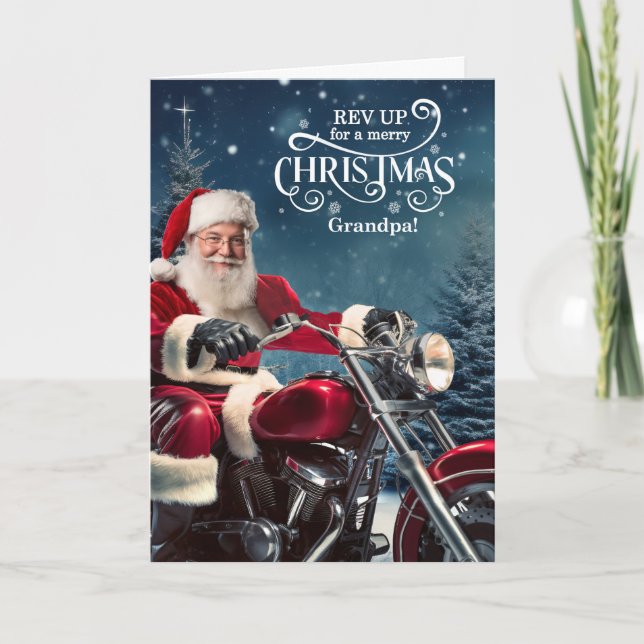 Opa Biker Weihnachten mit Winterkiefern (Vorderseite)