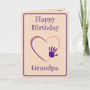 Opa Birthday mit Herz und Handdruck Vielen Dank Karte