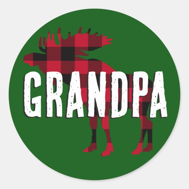 Opa Elch, Rustikal Rot auf grünem Buffalo Kariert Runder Aufkleber (Vorderseite)