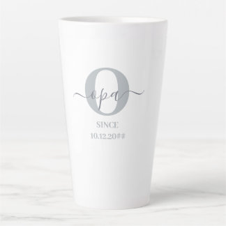 Opa Elegante Script Monogram Gray White Latte Tass Milchtasse