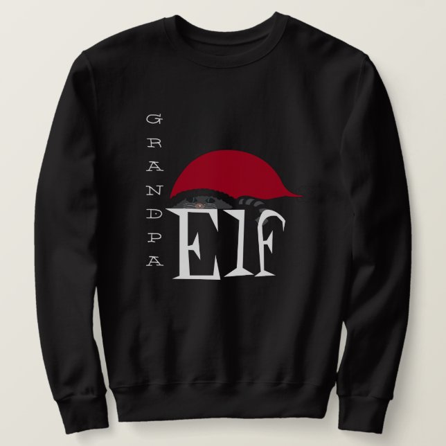 Opa Elf Weihnachtsfeiertag Weihnachtskatze Schwarz Sweatshirt (Design vorne)
