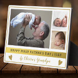 Opa Erster Tag des Vaters 3 Foto Collage Gold Fotoplatte<br><div class="desc">Ein unvergessliches Geschenk des 1. Vaters für den neuen Großvater,  personalisiert mit Großvater und großartigen Fotos.</div>