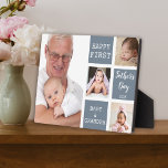 Opa Erster Tag des Vaters 4 FotoCollage Grau Fotoplatte<br><div class="desc">Die Geschenkidee des Ersten Vaters für Großvater - Eine moderne Foto-Plakette mit einem Collage Raster aus 4 Bildern und einer Nachricht auf einem trendigen Schiefergrauen.</div>