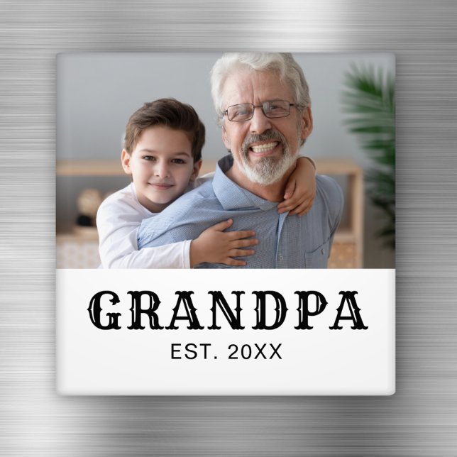 Opa Established Foto Black Text Vatertag Magnet (Von Creator hochgeladen)