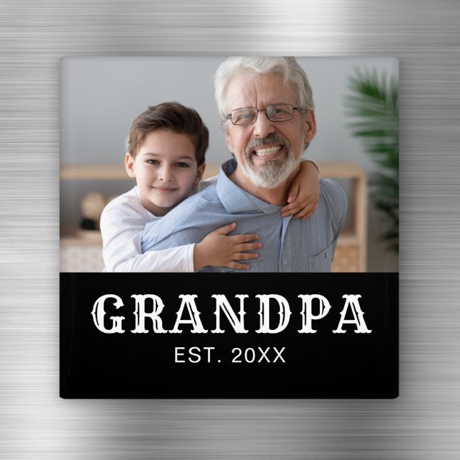 Opa Established Foto White Text Vatertag Magnet (Von Creator hochgeladen)