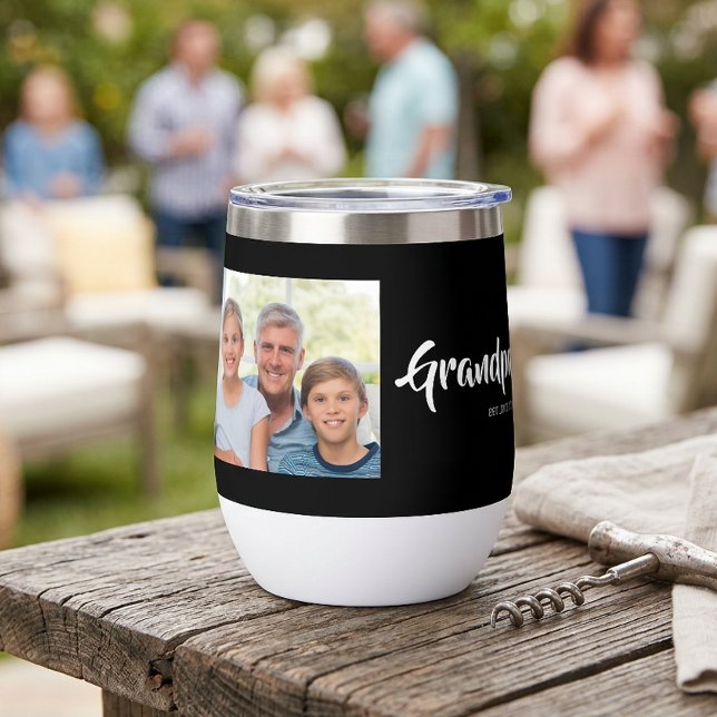 Opa Established Schrift Foto (Grandpa Established Script Photo Thermal Wine Tumbler)
