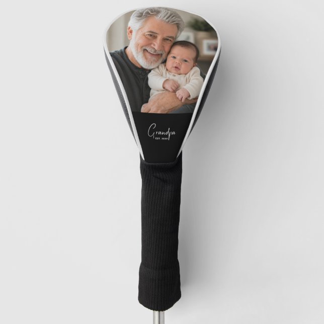 Opa Established Schrift Schwarz Foto  Golf Headcover (Vorderseite)